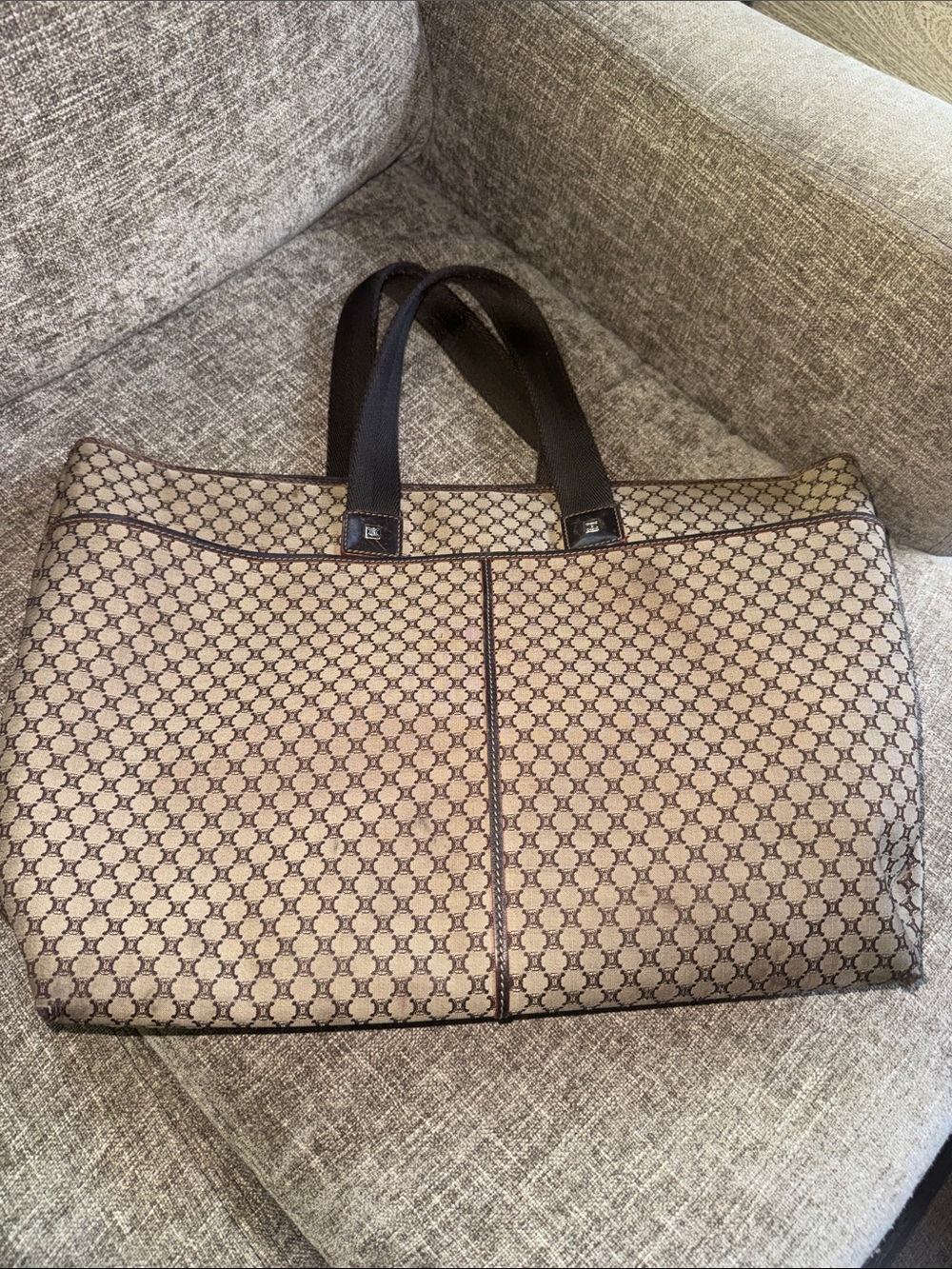 Large Celine Brown & Beige Signature Canvas Travel Tote